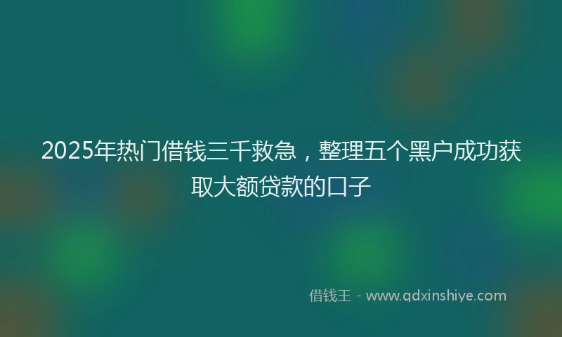 2025年热门借钱三千救急，整理五个黑户成功获取大额贷款的口子