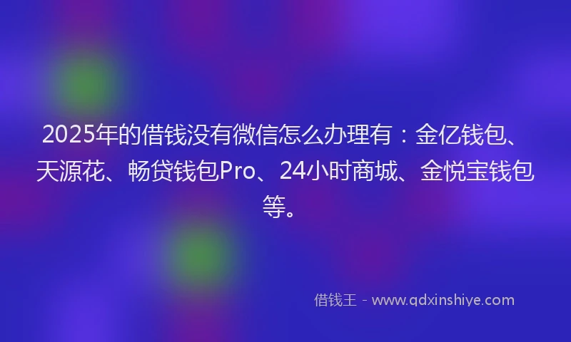 2025年的借钱没有微信怎么办理有：金亿钱包、天源花、畅贷钱包Pro、24小时商城、金悦宝钱包等。