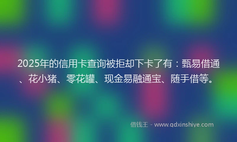 2025年的信用卡查询被拒却下卡了有：甄易借通、花小猪、零花罐、现金易融通宝、随手借等。