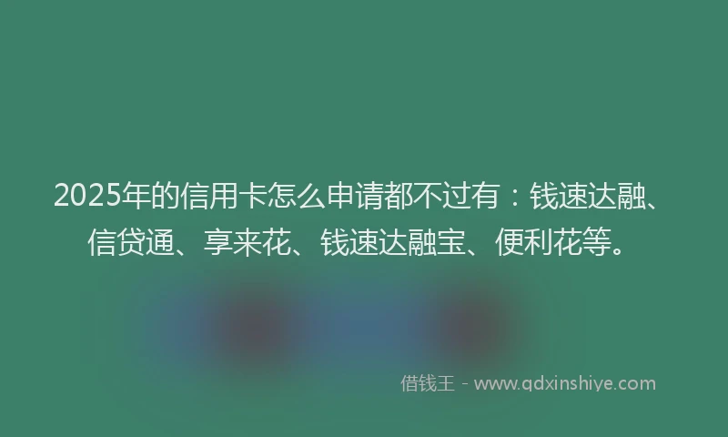 2025年的信用卡怎么申请都不过有：钱速达融、信贷通、享来花、钱速达融宝、便利花等。