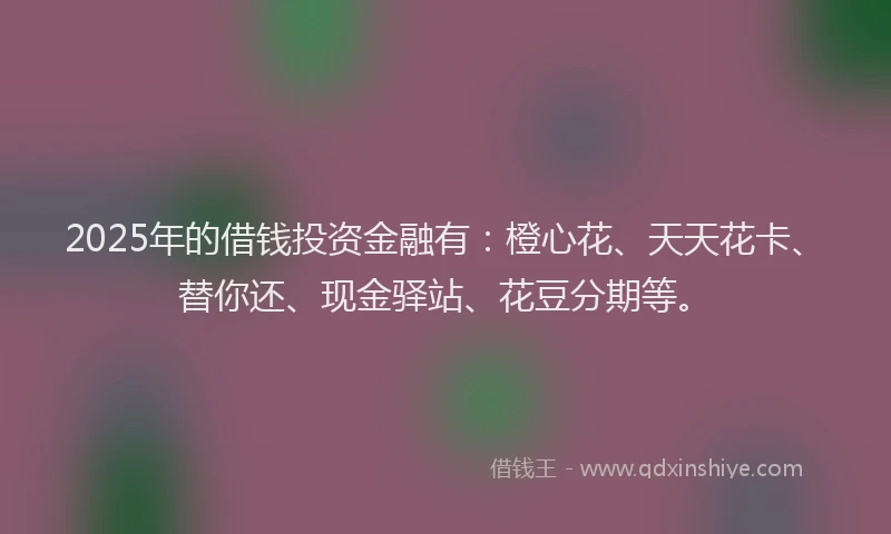 2025年的借钱投资金融有：橙心花、天天花卡、替你还、现金驿站、花豆分期等。
