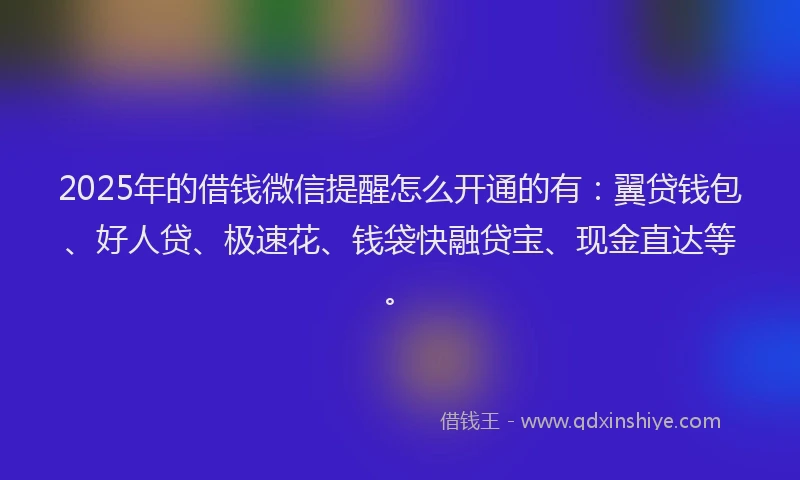 2025年的借钱微信提醒怎么开通的有：翼贷钱包、好人贷、极速花、钱袋快融贷宝、现金直达等。