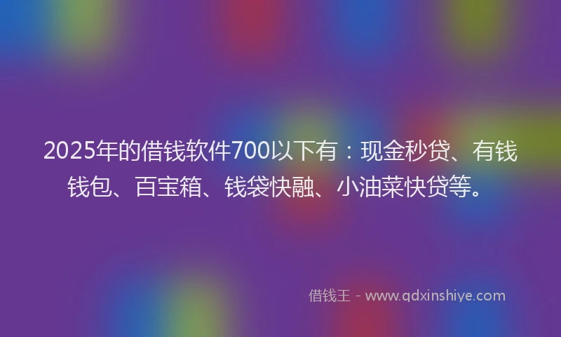 2025年的借钱软件700以下有：现金秒贷、有钱钱包、百宝箱、钱袋快融、小油菜快贷等。