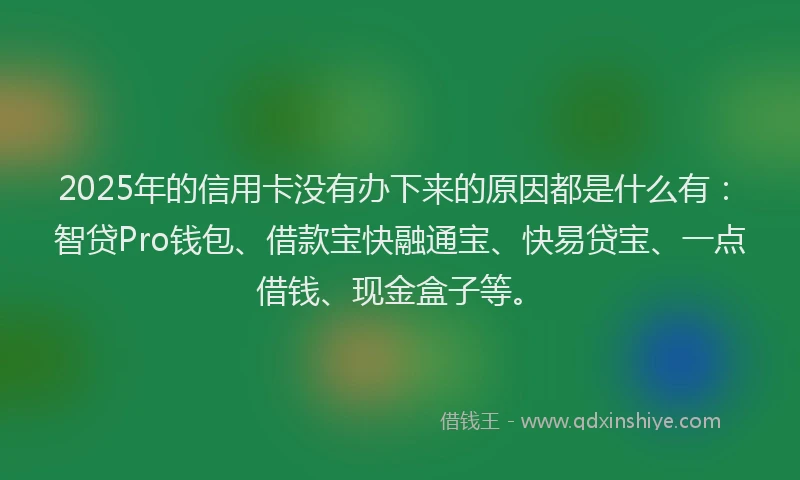 2025年的信用卡没有办下来的原因都是什么有：智贷Pro钱包、借款宝快融通宝、快易贷宝、一点借钱、现金盒子等。