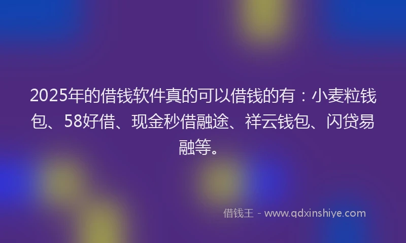 2025年的借钱软件真的可以借钱的有：小麦粒钱包、58好借、现金秒借融途、祥云钱包、闪贷易融等。
