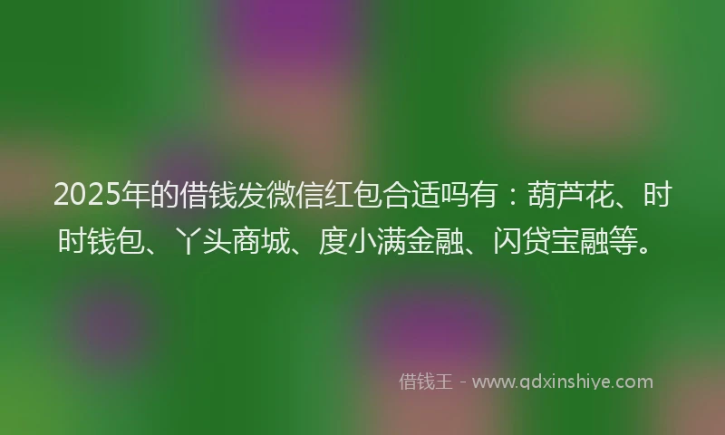 2025年的借钱发微信红包合适吗有：葫芦花、时时钱包、丫头商城、度小满金融、闪贷宝融等。