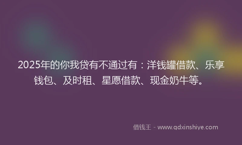 2025年的你我贷有不通过有：洋钱罐借款、乐享钱包、及时租、星愿借款、现金奶牛等。