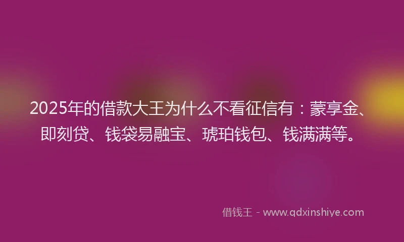 2025年的借款大王为什么不看征信有：蒙享金、即刻贷、钱袋易融宝、琥珀钱包、钱满满等。