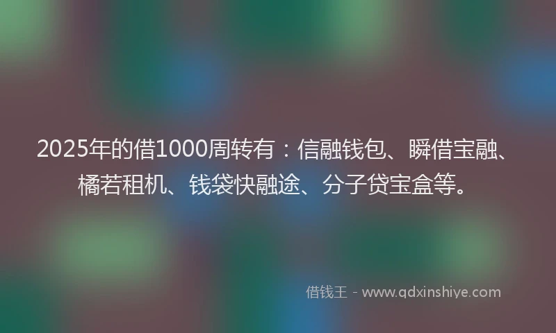 2025年的借1000周转有：信融钱包、瞬借宝融、橘若租机、钱袋快融途、分子贷宝盒等。