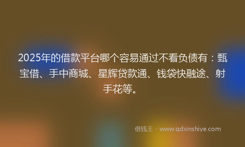 2025年的借款平台哪个容易通过不看负债有：甄宝借、手中商城、星辉贷款通、钱袋快融途、射手花等。