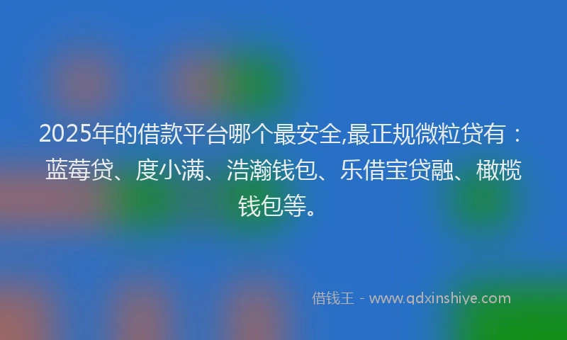 2025年的借款平台哪个最安全,最正规微粒贷有：蓝莓贷、度小满、浩瀚钱包、乐借宝贷融、橄榄钱包等。