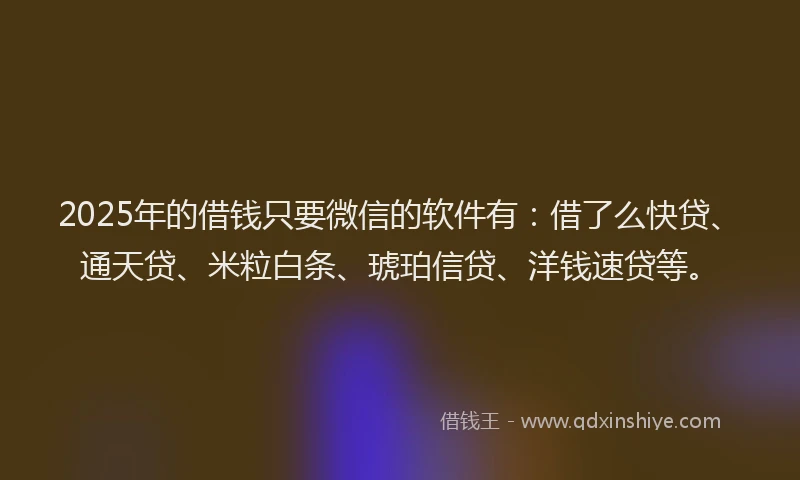 2025年的借钱只要微信的软件有：借了么快贷、通天贷、米粒白条、琥珀信贷、洋钱速贷等。