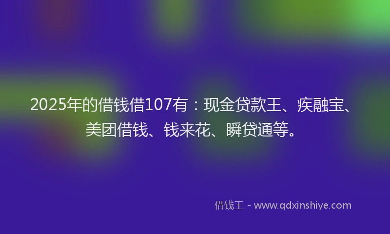 2025年的借钱借107有：现金贷款王、疾融宝、美团借钱、钱来花、瞬贷通等。