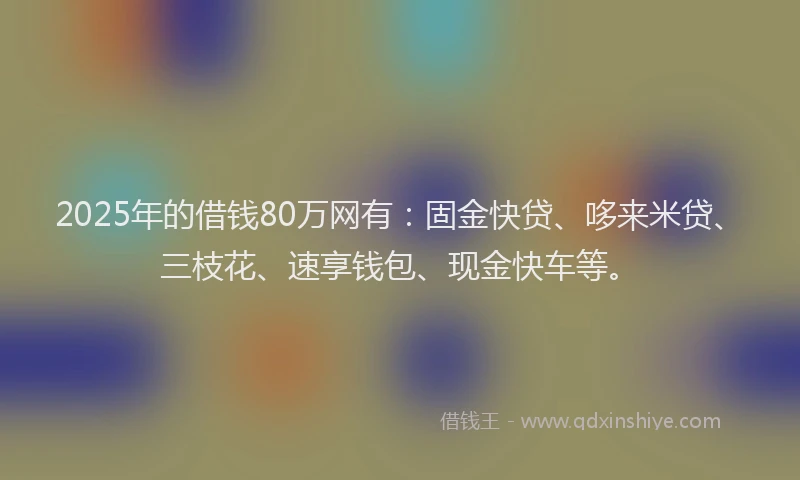 2025年的借钱80万网有：固金快贷、哆来米贷、三枝花、速享钱包、现金快车等。