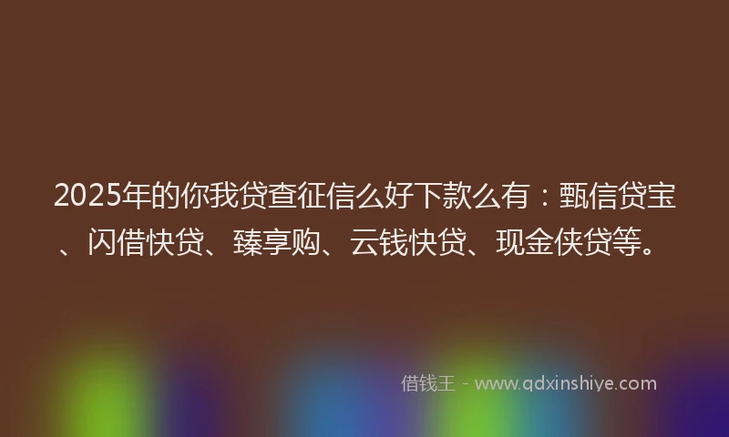 2025年的你我贷查征信么好下款么有：甄信贷宝、闪借快贷、臻享购、云钱快贷、现金侠贷等。