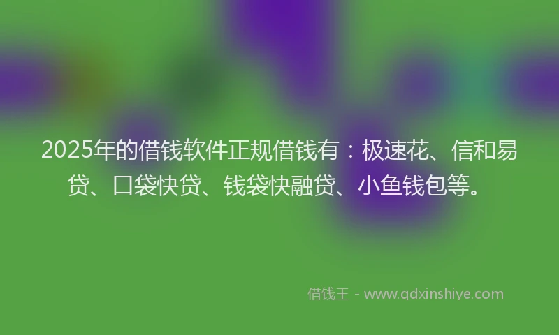 2025年的借钱软件正规借钱有：极速花、信和易贷、口袋快贷、钱袋快融贷、小鱼钱包等。