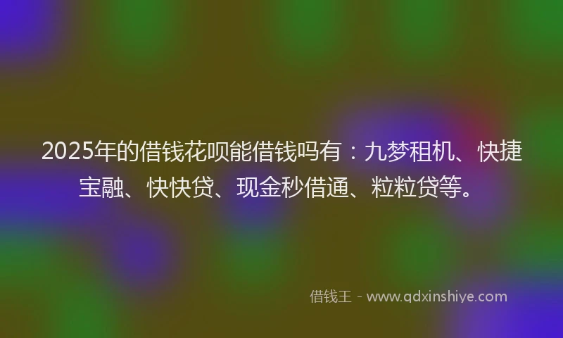2025年的借钱花呗能借钱吗有：九梦租机、快捷宝融、快快贷、现金秒借通、粒粒贷等。