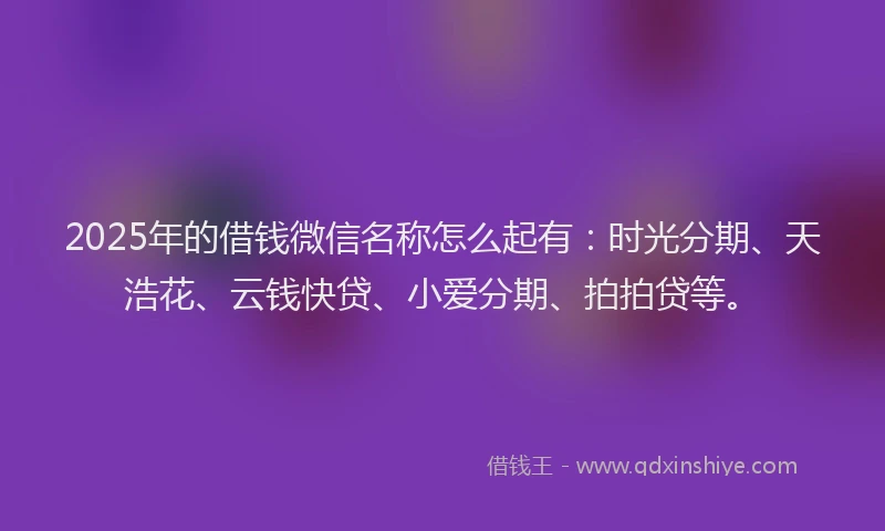 2025年的借钱微信名称怎么起有：时光分期、天浩花、云钱快贷、小爱分期、拍拍贷等。