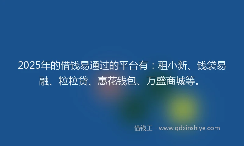 2025年的借钱易通过的平台有：租小新、钱袋易融、粒粒贷、惠花钱包、万盛商城等。