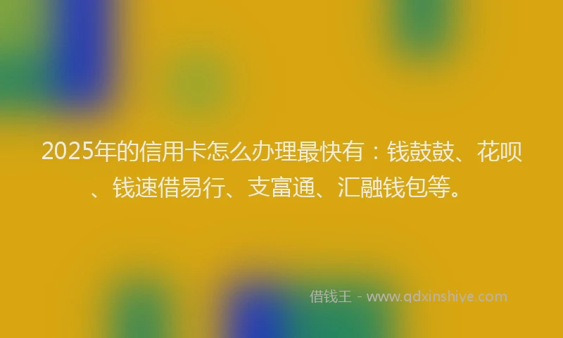 2025年的信用卡怎么办理最快有：钱鼓鼓、花呗、钱速借易行、支富通、汇融钱包等。