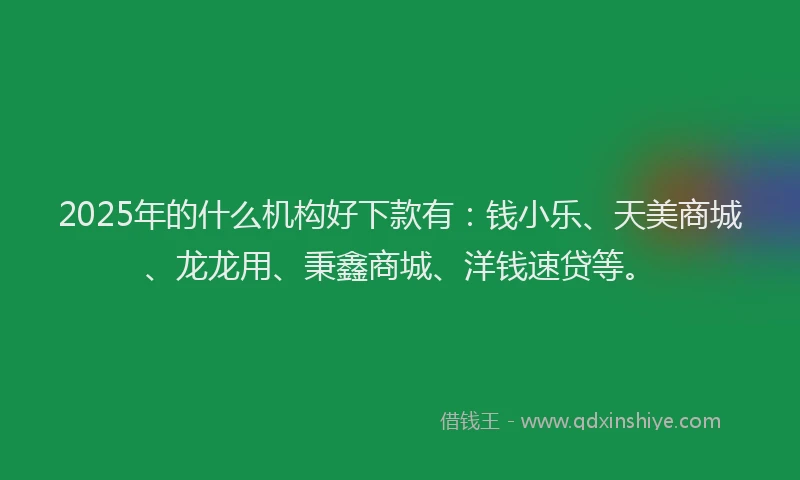 2025年的什么机构好下款有：钱小乐、天美商城、龙龙用、秉鑫商城、洋钱速贷等。