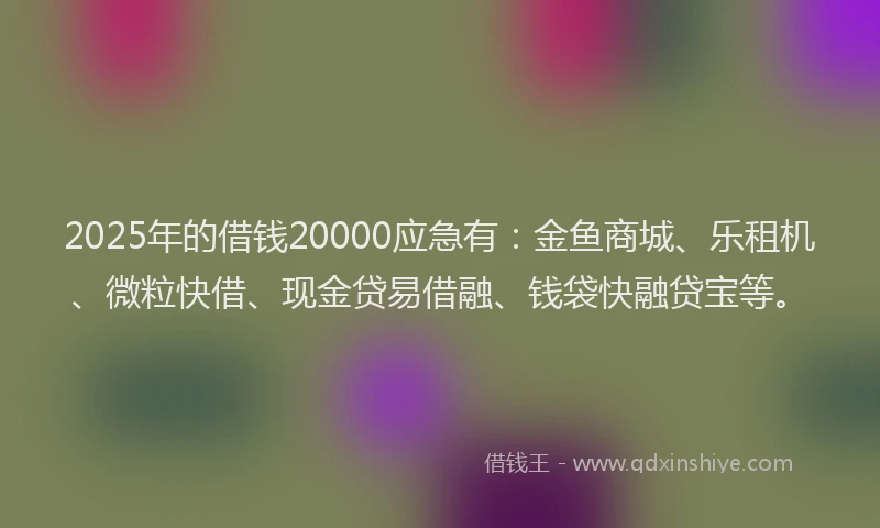 2025年的借钱20000应急有：金鱼商城、乐租机、微粒快借、现金贷易借融、钱袋快融贷宝等。
