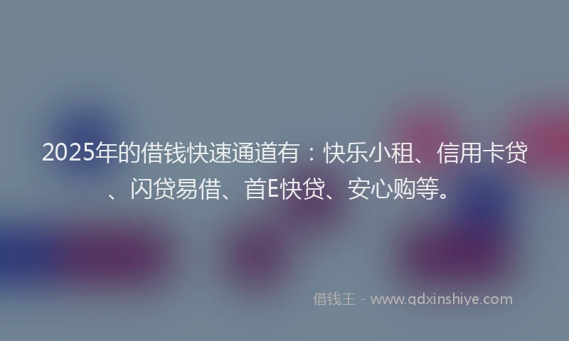 2025年的借钱快速通道有：快乐小租、信用卡贷、闪贷易借、首E快贷、安心购等。