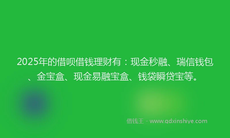 2025年的借呗借钱理财有：现金秒融、瑞信钱包、金宝盒、现金易融宝盒、钱袋瞬贷宝等。