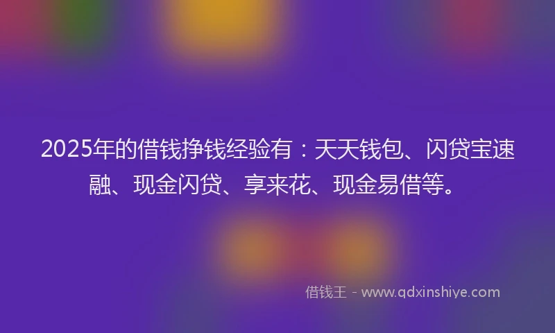2025年的借钱挣钱经验有：天天钱包、闪贷宝速融、现金闪贷、享来花、现金易借等。