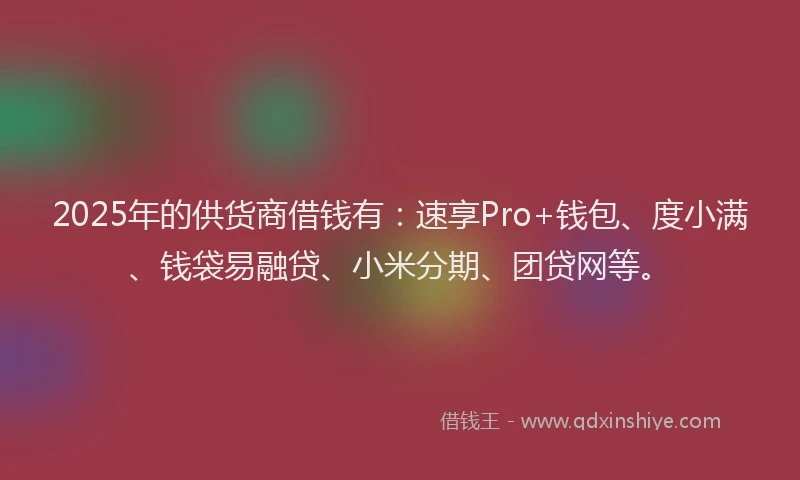 2025年的供货商借钱有：速享Pro+钱包、度小满、钱袋易融贷、小米分期、团贷网等。