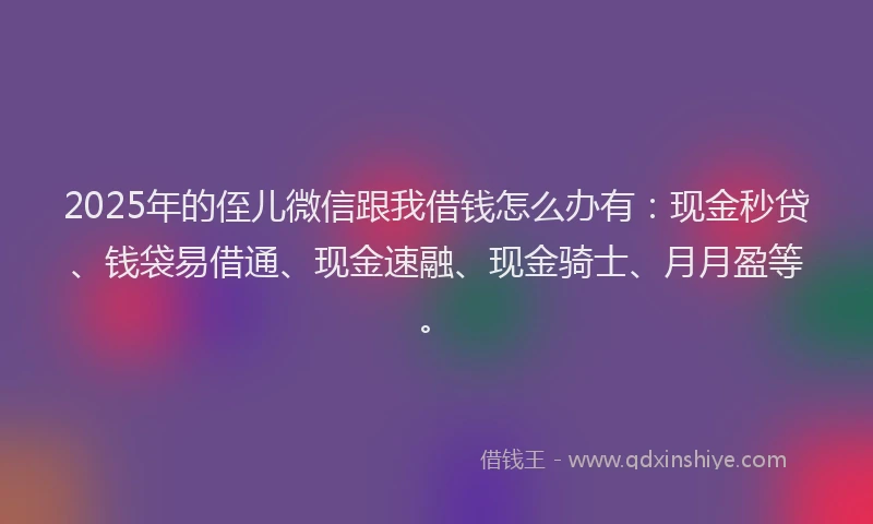 2025年的侄儿微信跟我借钱怎么办有：现金秒贷、钱袋易借通、现金速融、现金骑士、月月盈等。