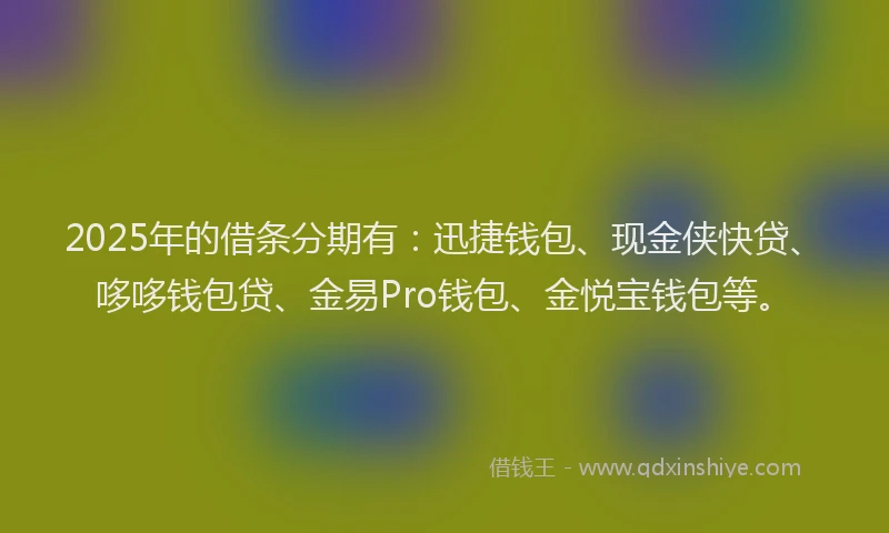 2025年的借条分期有：迅捷钱包、现金侠快贷、哆哆钱包贷、金易Pro钱包、金悦宝钱包等。