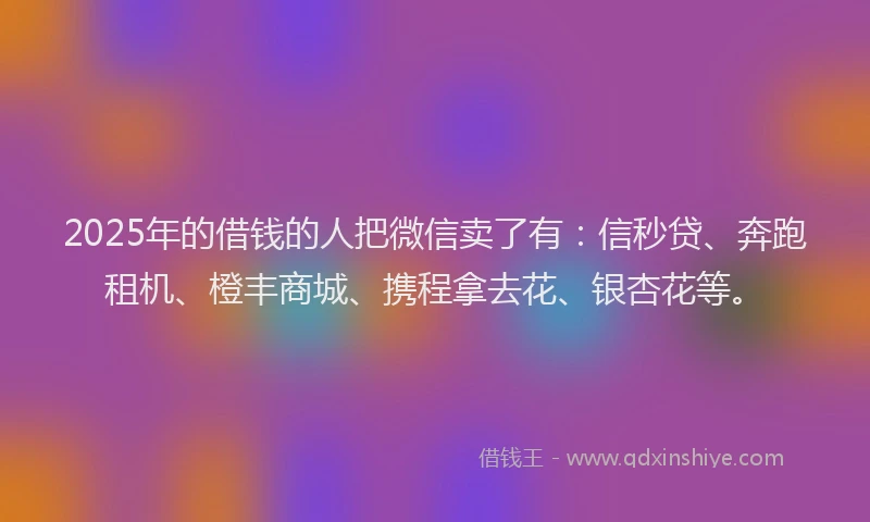 2025年的借钱的人把微信卖了有：信秒贷、奔跑租机、橙丰商城、携程拿去花、银杏花等。