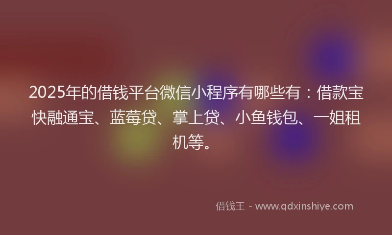 2025年的借钱平台微信小程序有哪些有：借款宝快融通宝、蓝莓贷、掌上贷、小鱼钱包、一姐租机等。