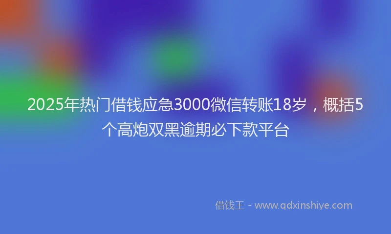 2025年热门借钱应急3000微信转账18岁，概括5个高炮双黑逾期必下款平台