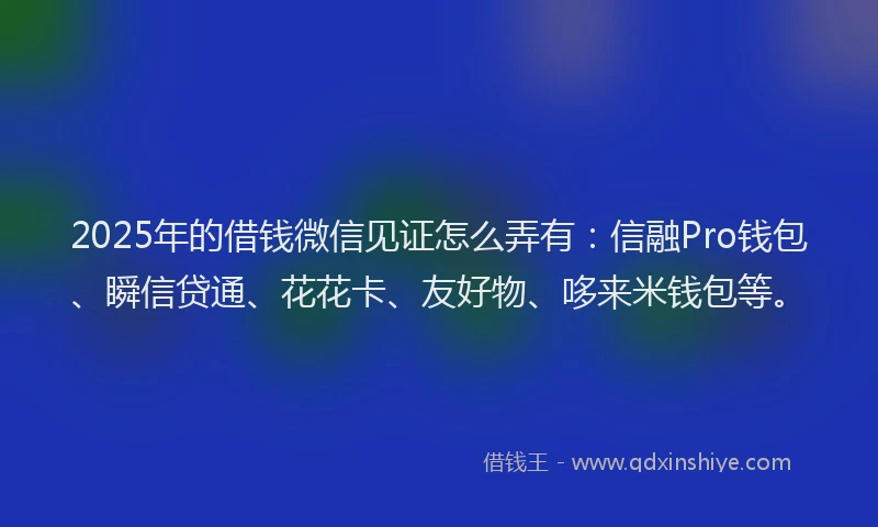 2025年的借钱微信见证怎么弄有：信融Pro钱包、瞬信贷通、花花卡、友好物、哆来米钱包等。