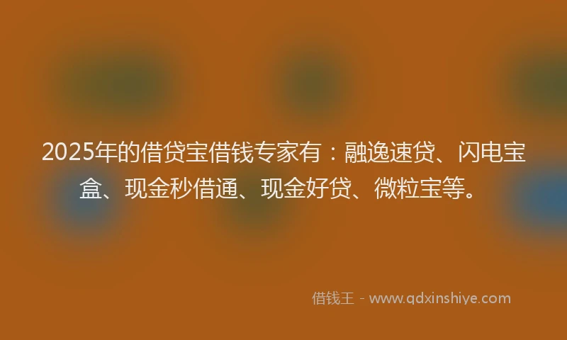 2025年的借贷宝借钱专家有：融逸速贷、闪电宝盒、现金秒借通、现金好贷、微粒宝等。