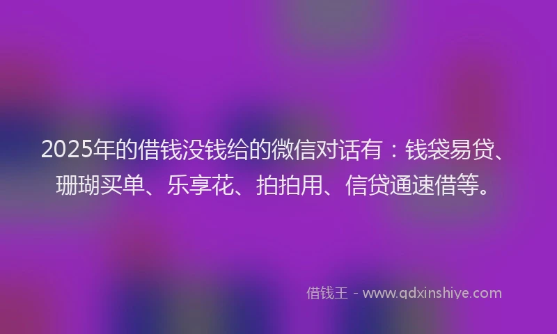 2025年的借钱没钱给的微信对话有：钱袋易贷、珊瑚买单、乐享花、拍拍用、信贷通速借等。