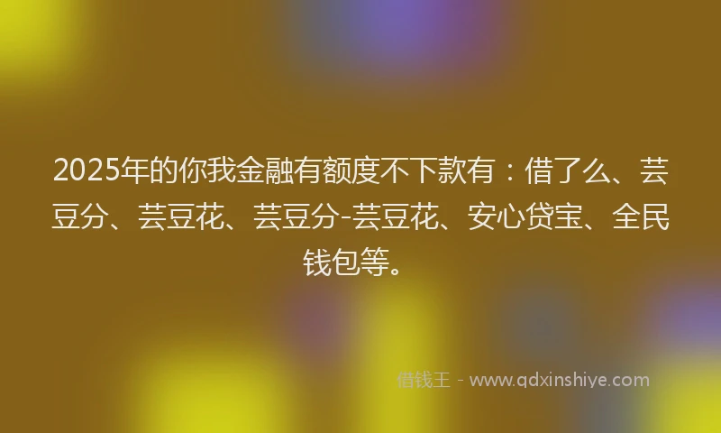 2025年的你我金融有额度不下款有：借了么、芸豆分、芸豆花、芸豆分-芸豆花、安心贷宝、全民钱包等。