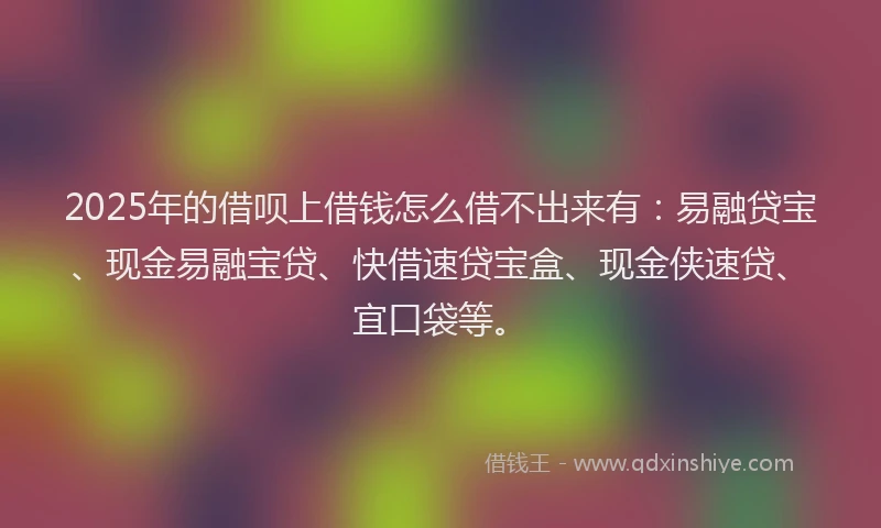 2025年的借呗上借钱怎么借不出来有：易融贷宝、现金易融宝贷、快借速贷宝盒、现金侠速贷、宜口袋等。