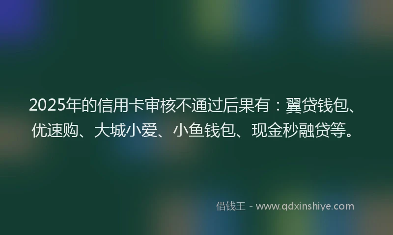 2025年的信用卡审核不通过后果有：翼贷钱包、优速购、大城小爱、小鱼钱包、现金秒融贷等。