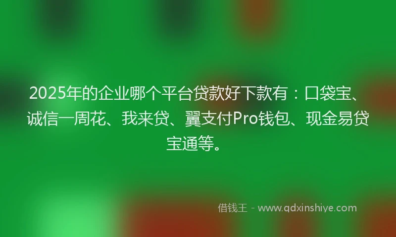 2025年的企业哪个平台贷款好下款有：口袋宝、诚信一周花、我来贷、翼支付Pro钱包、现金易贷宝通等。