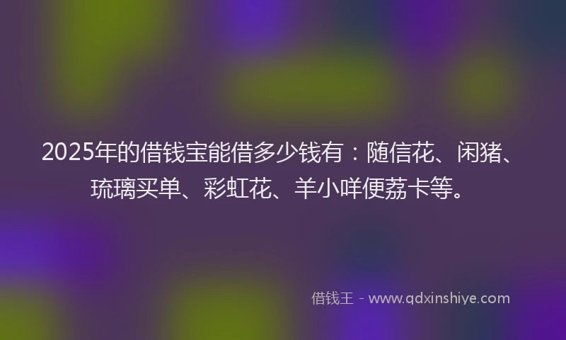 2025年的借钱宝能借多少钱有：随信花、闲猪、琉璃买单、彩虹花、羊小咩便荔卡等。