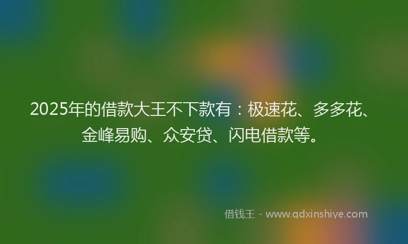 2025年的借款大王不下款有：极速花、多多花、金峰易购、众安贷、闪电借款等。