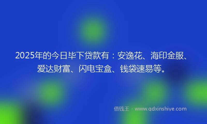 2025年的今日毕下贷款有：安逸花、海印金服、爱达财富、闪电宝盒、钱袋速易等。