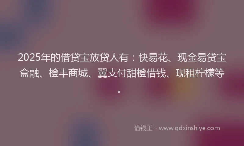 2025年的借贷宝放贷人有：快易花、现金易贷宝盒融、橙丰商城、翼支付甜橙借钱、现租柠檬等。