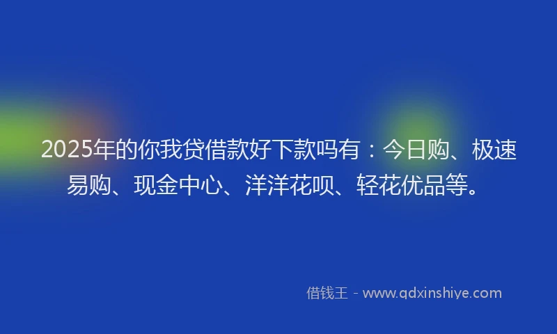 2025年的你我贷借款好下款吗有：今日购、极速易购、现金中心、洋洋花呗、轻花优品等。