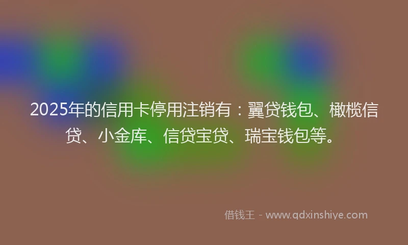 2025年的信用卡停用注销有：翼贷钱包、橄榄信贷、小金库、信贷宝贷、瑞宝钱包等。
