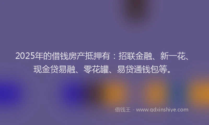2025年的借钱房产抵押有：招联金融、新一花、现金贷易融、零花罐、易贷通钱包等。