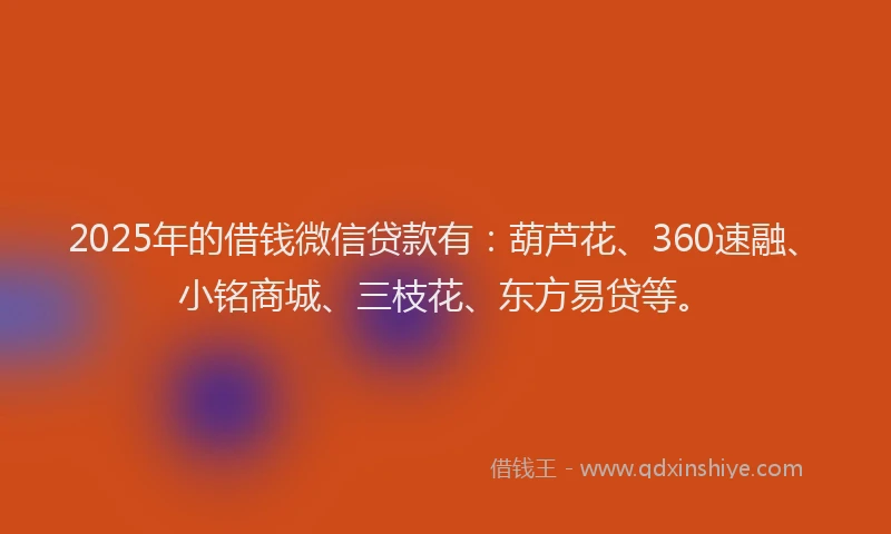2025年的借钱微信贷款有：葫芦花、360速融、小铭商城、三枝花、东方易贷等。